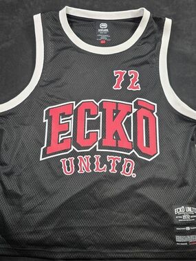 Ecko Unlimited Black Mesh Logo Jersey with White Print